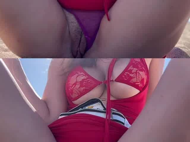 European Stepmom Public Beach Flashing Hirsute twat fetish Solo Lewd AF