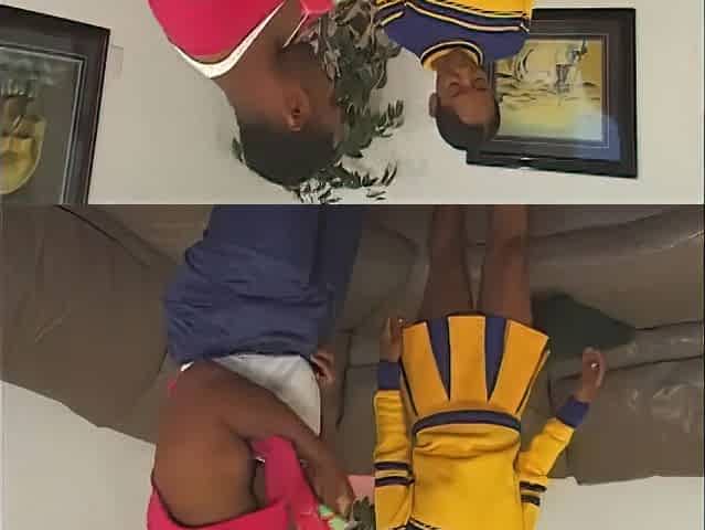 Hawt black cheerleader bangs fan in the living room