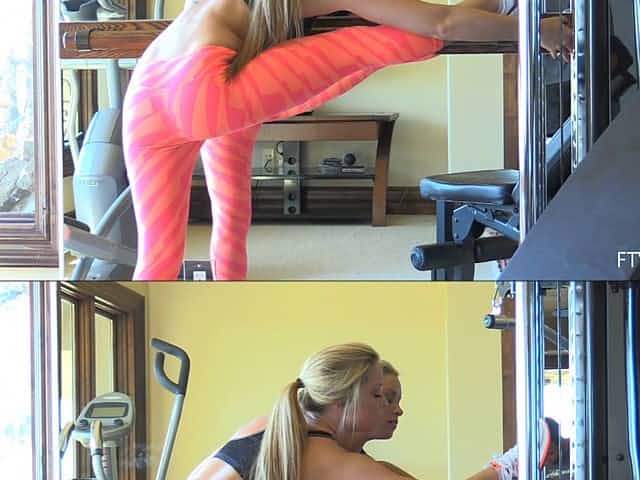 Skintight colorful leggings on a fit beauty in the gym