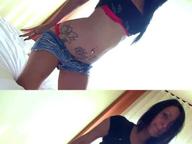 Tattooed babe in skimpy undies flaunts her all-natural assets with sultry style