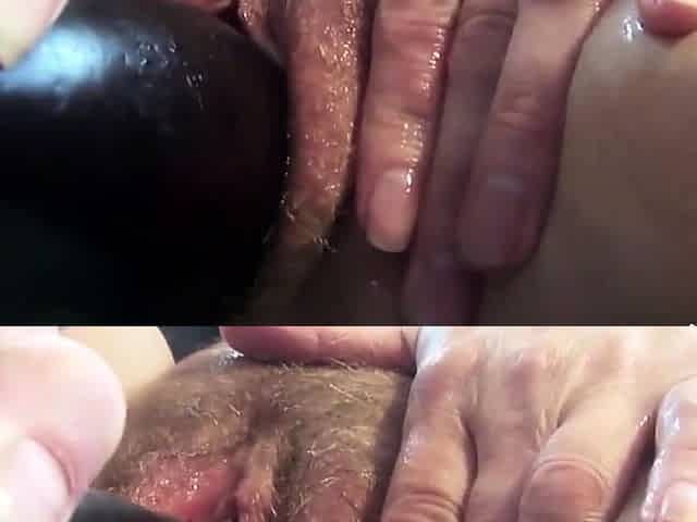 Mature Amateur Hairy Girl Masturbating with Aubergine