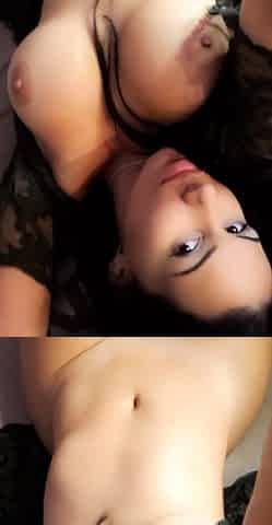 Busty curly brunette with big boobs fucks on couch