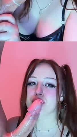 Girl in Cute Leggings Condom Blowjob
