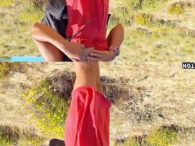 Compilation of a pair undressing and masturbating. Tugjob in public places - beach, shops.