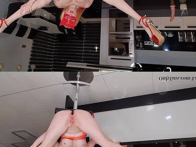 Super Long Legs, High Heels. Laony Has Fun with a Dildo on a High Chair.