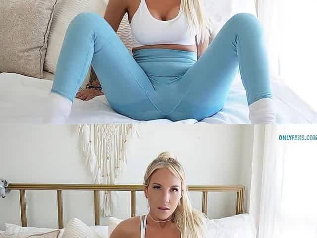 Lewd Blond Female-dominator Squirts In Her Leggings