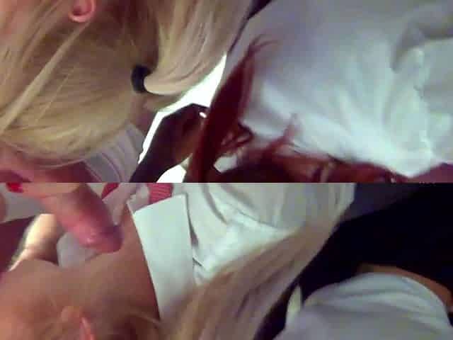 Threesome blowjob with cumshot