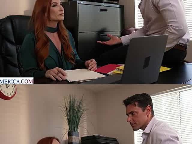 Sexy redhead Sophia Locke makes her co-workers wet dreams cum true