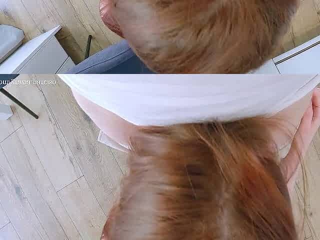 POV Redhead roommate was cleaning the kitchen out of pants.
