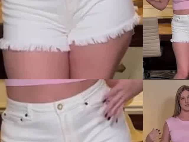Strip hot pants off fuzzy shaved full frontal and closeup