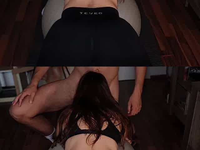 Sexy fitness hotty ends the yoga session with a large rod