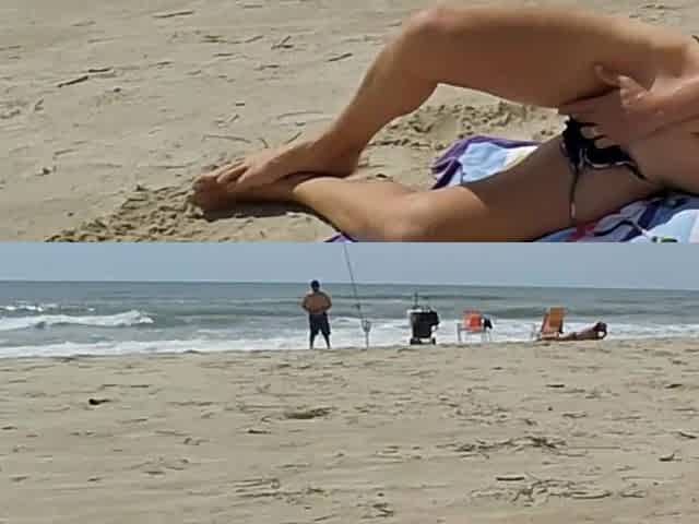 mother I'd like to fuck makes stranger ejaculate with skillful tugjob right on the beach