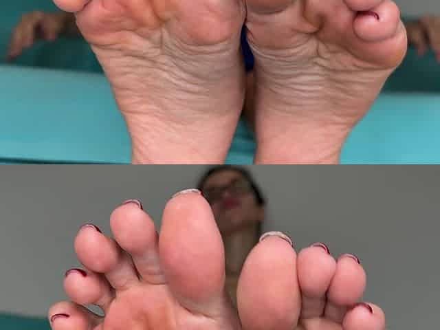 Long Toes Spreading, Toe Spread Close Ups in Two Different Angles, Bare Feet with Red Toenails Polish