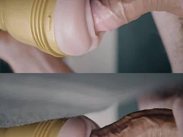 Large white knob permeating fleshlight and thick cum