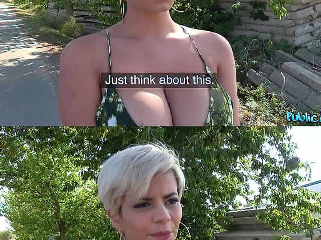 Rich guy gives money to busty blonde Amaranta Hank for sex