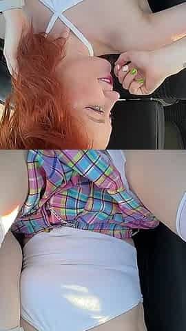 Naughty Outdoor Car Masturbation in White Stockings