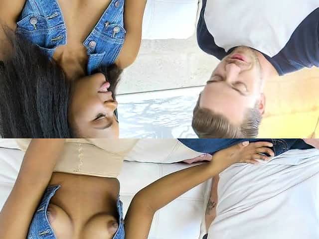 Sweet ebony teen gets big white dick
