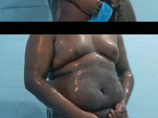 Ebony Sissy Shower Her Obese Body.
