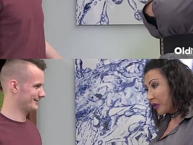 Cheeky Guy Harassed By Busty Mature In Hot Position