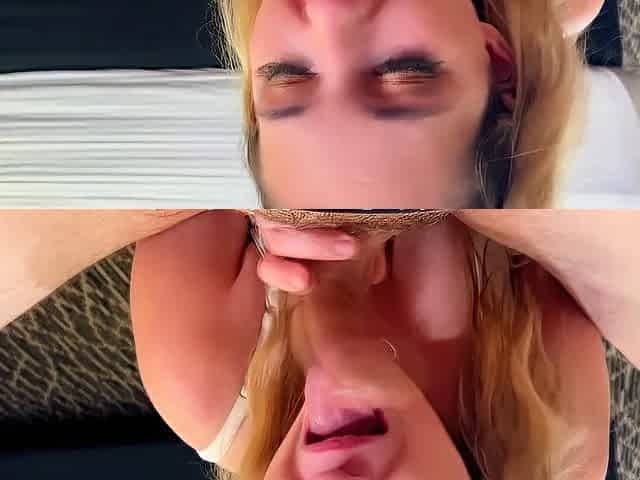 Amateur blonde blowjob and big messy facial on face