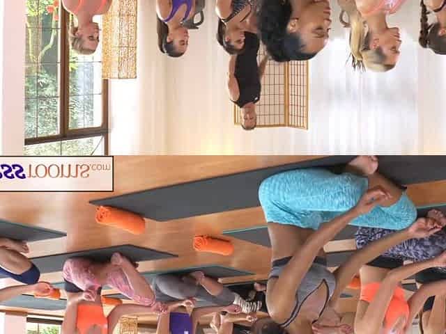 FitnessRooms Sweaty cleavage in a room full of yoga babes