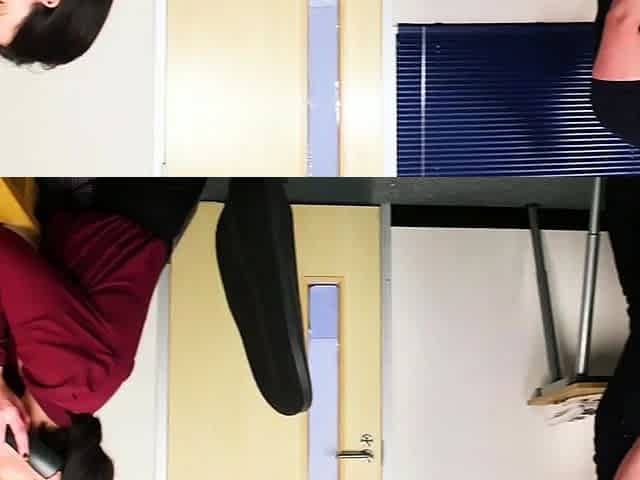 Naughty CFNM office babes giving BJ