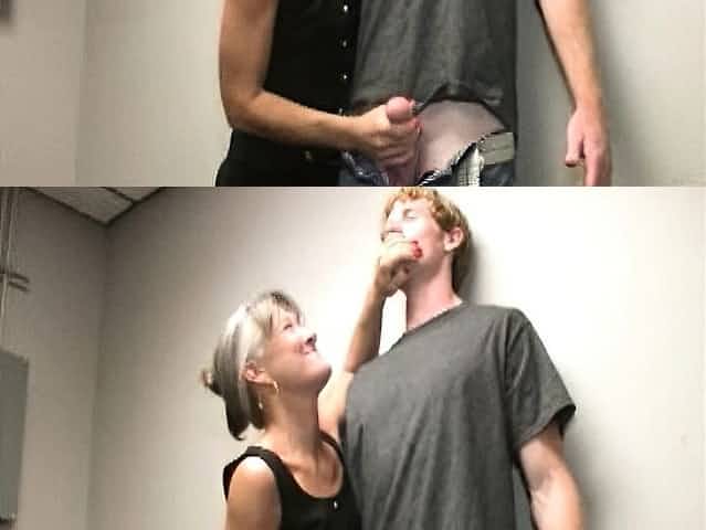 Cougar amateur wanking dick in her office