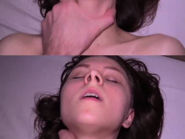 Small titted brunette teen fingering on the bed