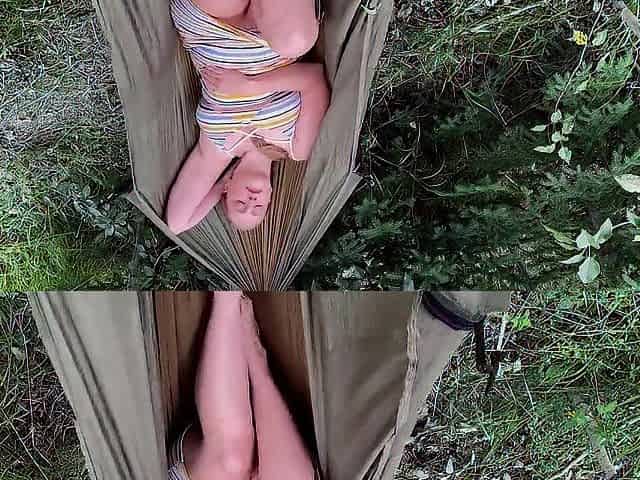 Sexually excited Blond Rubs Her Moist Vagina in Busy Campground