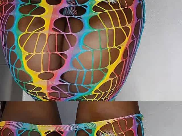 Large black mother i'd like to fuck shows bug oiled booty in rainbow underware