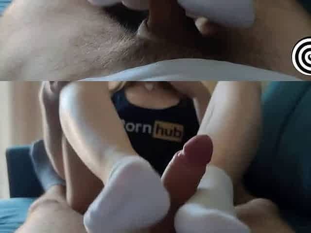 Cumshot on White Ankle Socks - Amateur POV Footjob