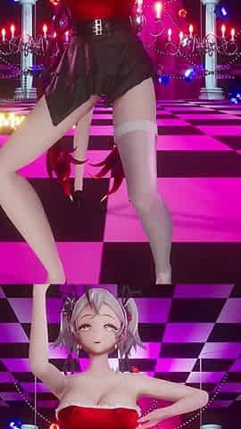 [mmd] Singchao Girl Crush Group Multi-person Striptease and Squeeze Miniskirts Black Silk and White Silk