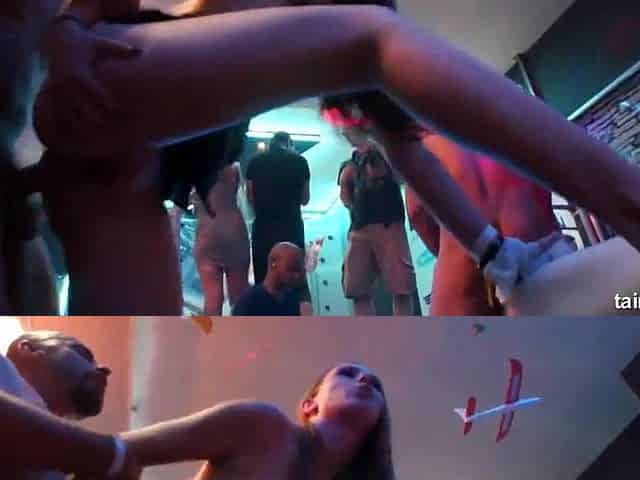 Precious looking bi pornstars banging in public