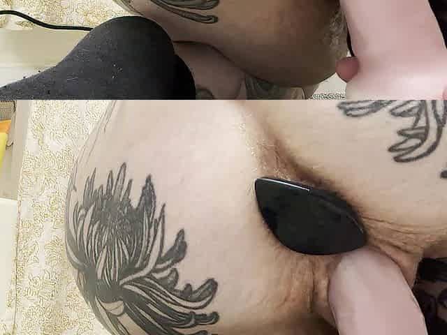 BANGING MY CHUBBY PINK SNATCH & MY CUTE CONSTRICTED ANAL OPENING PUSHES OUT PLUG WHEN I CUM!