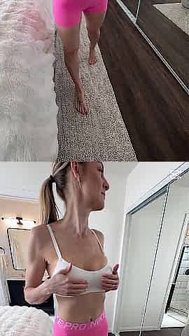 GRWM as I try on workout raiment in advance of going to the gym. Sports Bras and leggings on my large titties