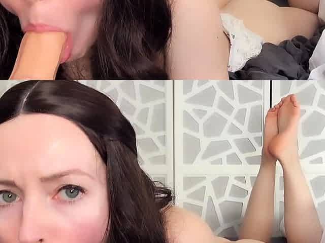 Small titted blonde teen toys with a dick