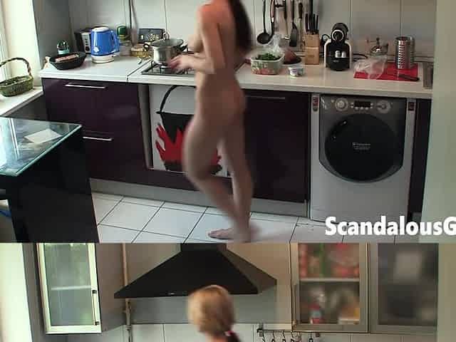 Sexy blonde teen in the kitchen on spycam