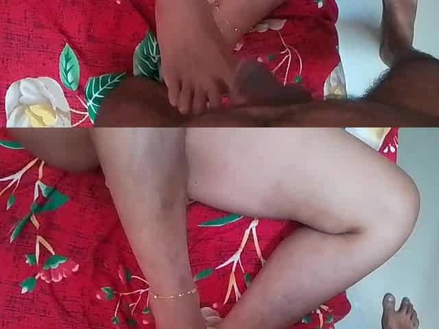 Wife Massages Husband's Penis with Her Feet and Mouth, and They Both Enjoy Sex