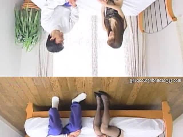 Lingerie wrapped asian MILF sucks on hard dick