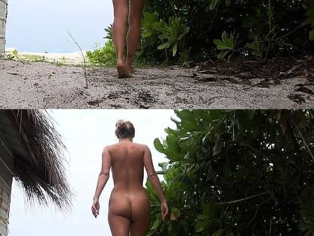 Blonde Solo Girl in the Jungle Strips by the Ocean
