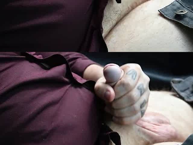 Solo tattoed chap masturbating in car, NEARLY GOT CAUGHT, people drove by me