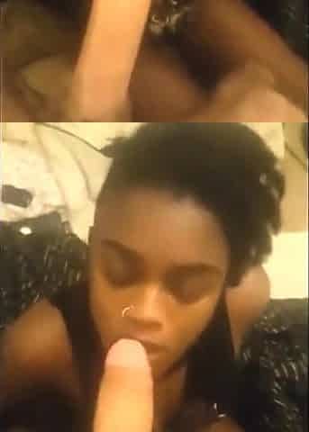 Black Babe Enjoys Interracial Blowjob with White Cock