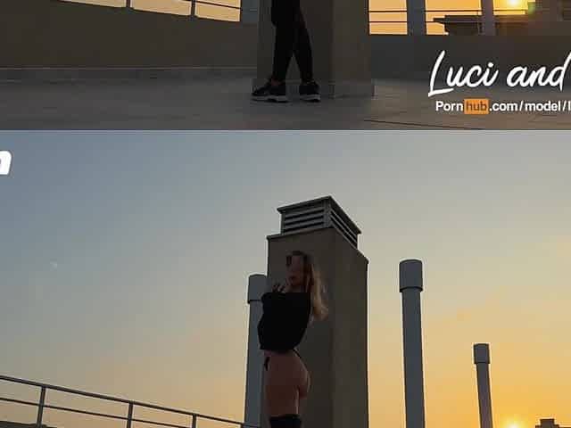 Passionate couple shares sensual terrace pleasure with intense public heat