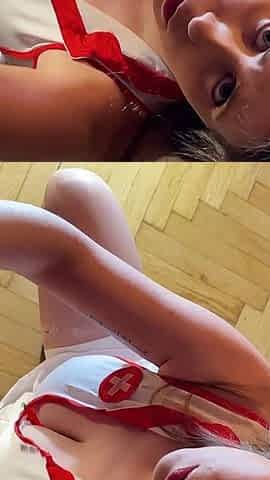 Big Tits Big Ass Hot Sexy and Horny Nurse Gets a Huge Cum Load on Her Beautiful Open Boobs and Body