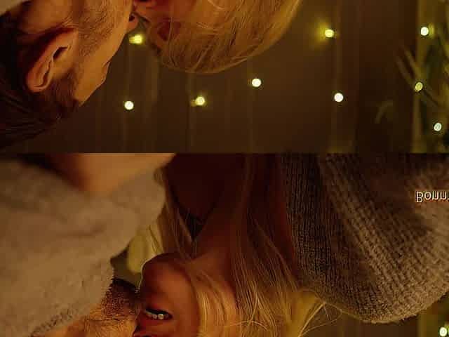 Warm sweaters, cold night, real pair excitement and simultaneous climax