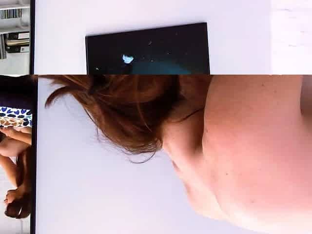 Redheaded teen babe rides cock