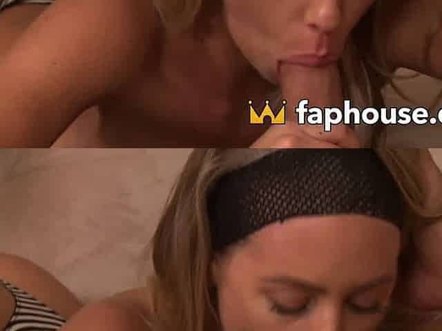 Naughty blondie enjoys blowing her hunk's hefty weenie - let's get cumming!