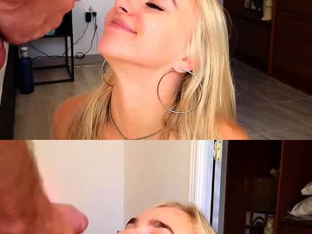 Sexy blonde teen facialized