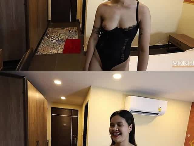 Shy Thai Girl in Black Lace Lingerie