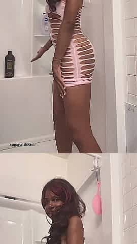Soaked vs. Dry Try On in Sheer Pink Suit. - Natural Tiny Angel Next Door.